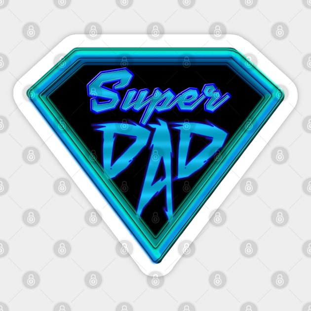 SuperDad - Happy Fathers Day Gift Ideas- Super Dad Badge Emblem - Teal and Blue Sticker by CDC Gold Designs